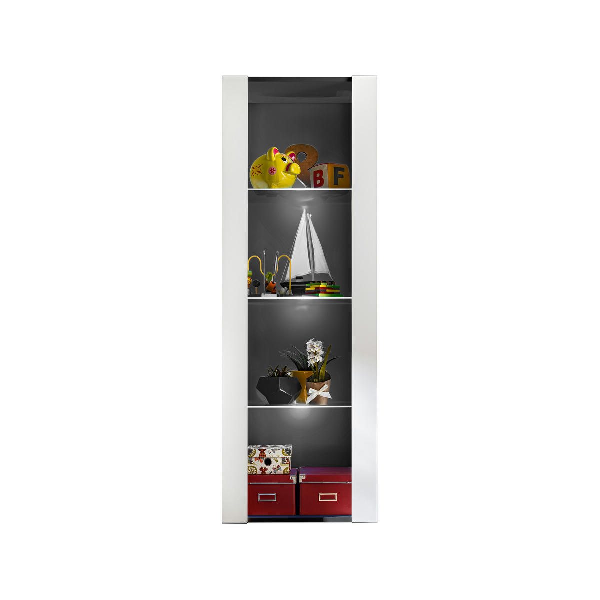 VITRINE TIVOLI, Schwarz + Weiß - Schwarz/Weiß, Glas/Holzwerkstoff (55/159/35cm) - Komodee