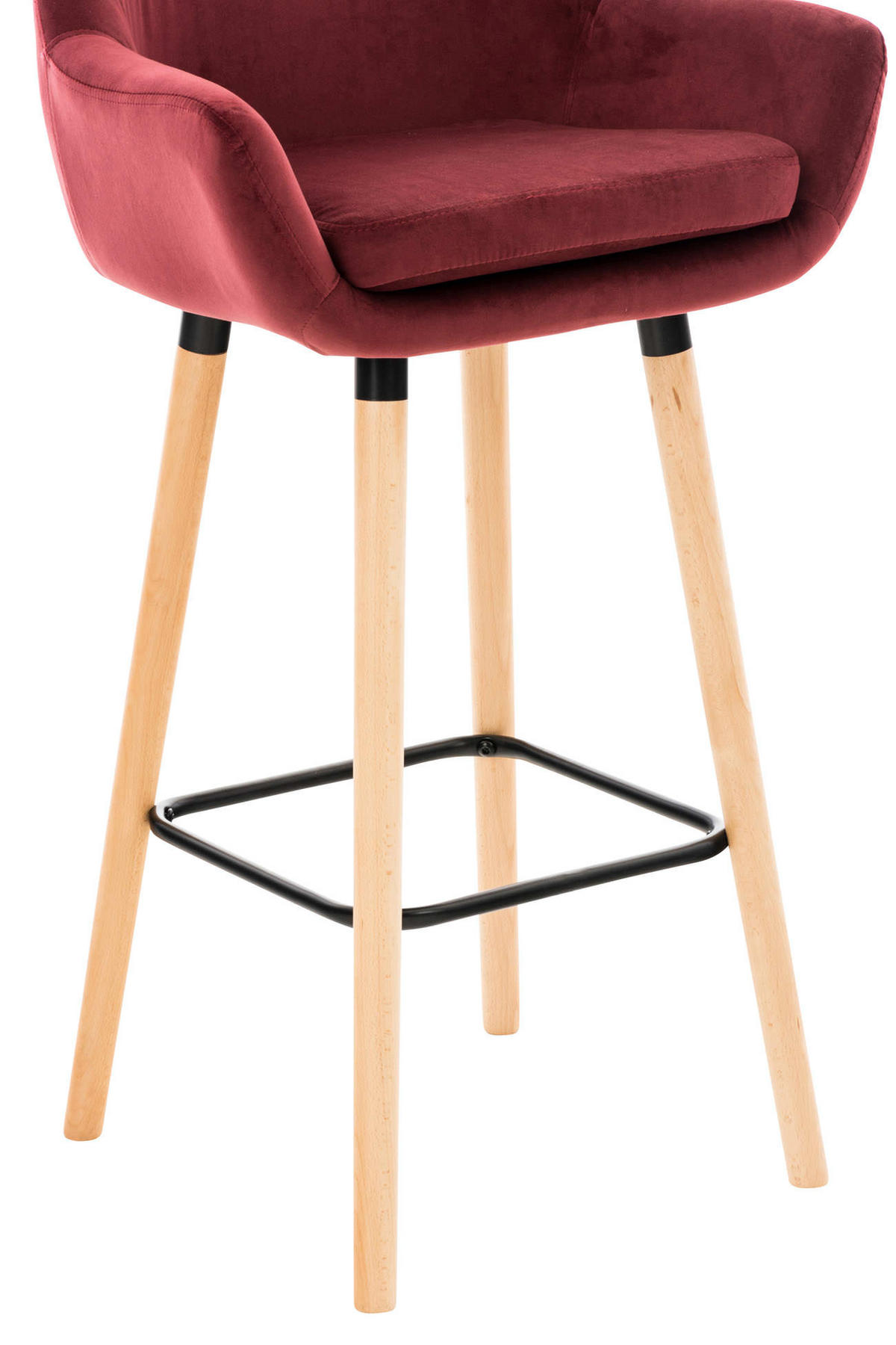 BARHOCKER 2er Set Samt rot - Eukalyptusholzfarben/Rot, Holz/Textil (51/101/50cm) - CLP