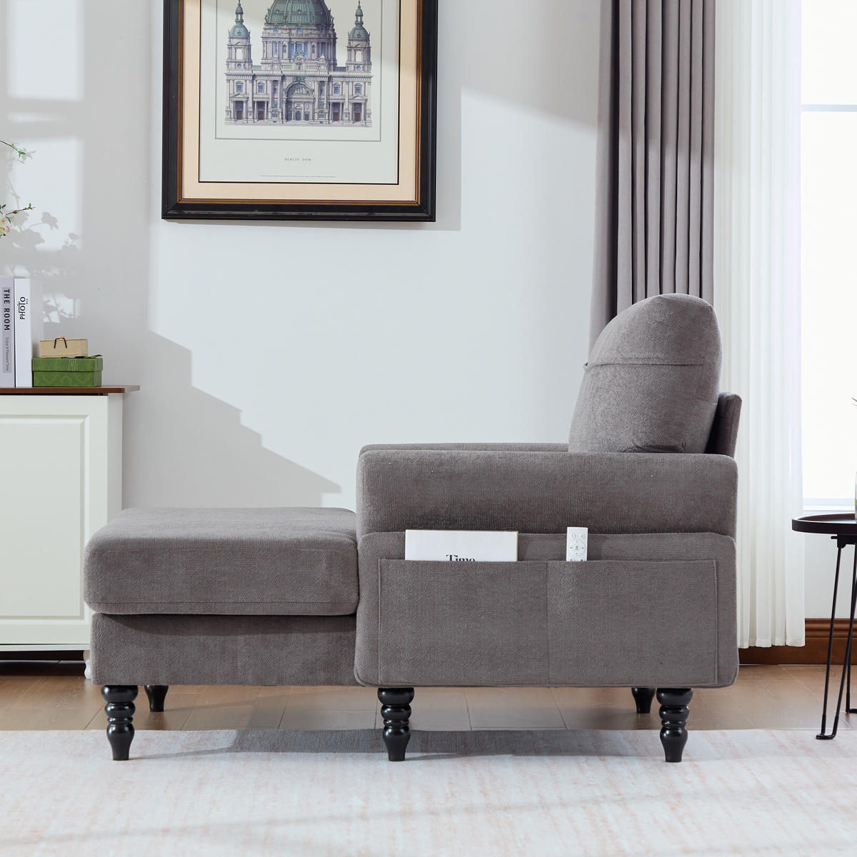 RELAXSESSEL Chenille mit Stauraum loungesesselfür Wohnzimmer Schlafzimmer Grau - Grau, Textil (97/86/125cm) - PARAFTA HOME