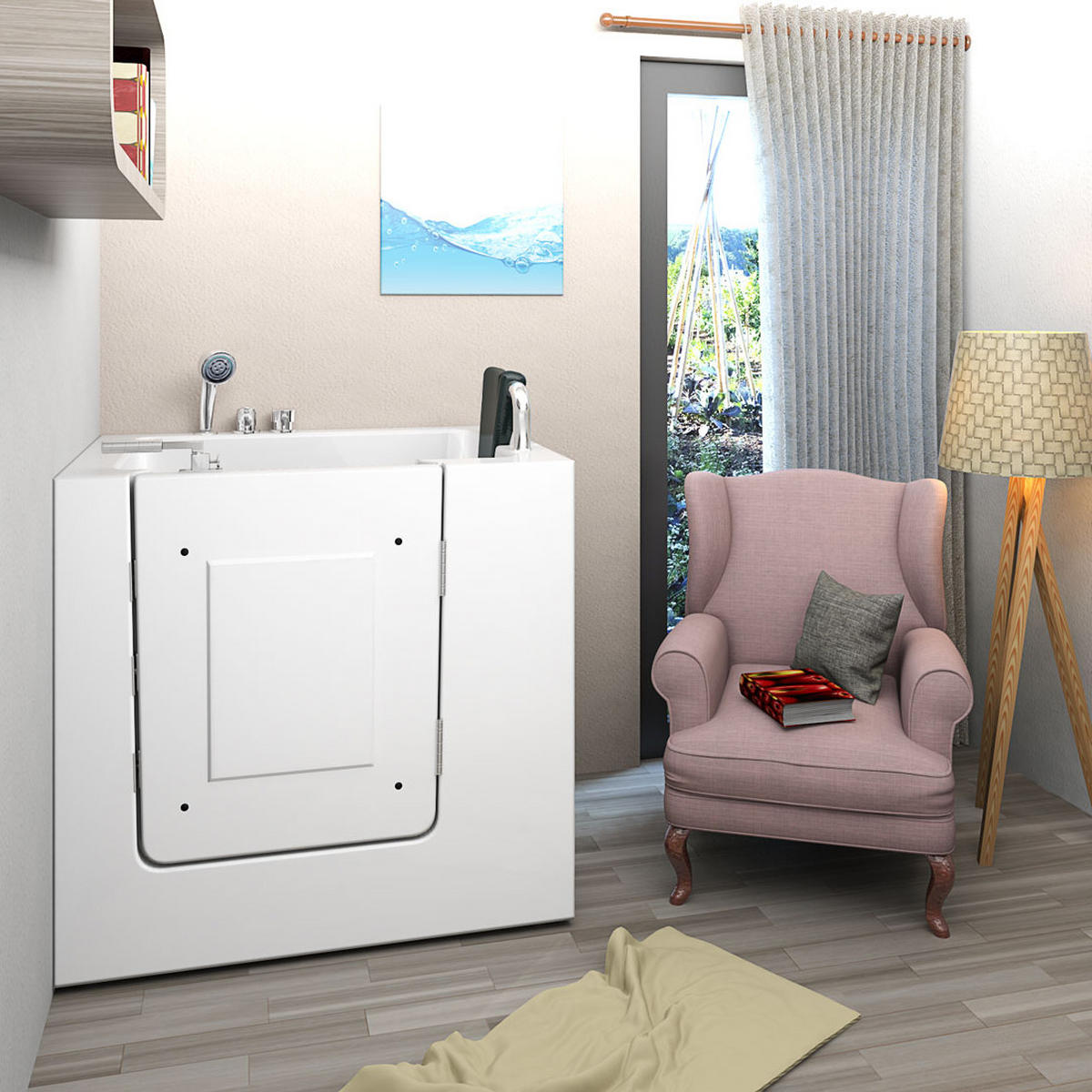 SITZWANNE Whirlpool mit Tür S02WP-A-R - Weiß, Glas/Kunststoff (100/113/78cm) - AcquaVapore by Sandra Jentho