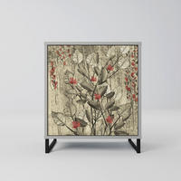 SIDEBOARD HERBAL GRACE, Grau, 57,5x42x67,5 cm, Schwarze Metall-Rahmenfüße - Multicolor/Schwarz, Holzwerkstoff/Metall (57.5/67.5/42cm) - SpaceRebels