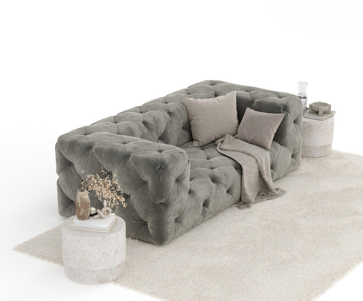 2-SITZER-SOFA Cosimo Grau Samtstoff - Schwarz/Grau, Holz/Holzwerkstoff (193/71/100cm) - Maison de Reve