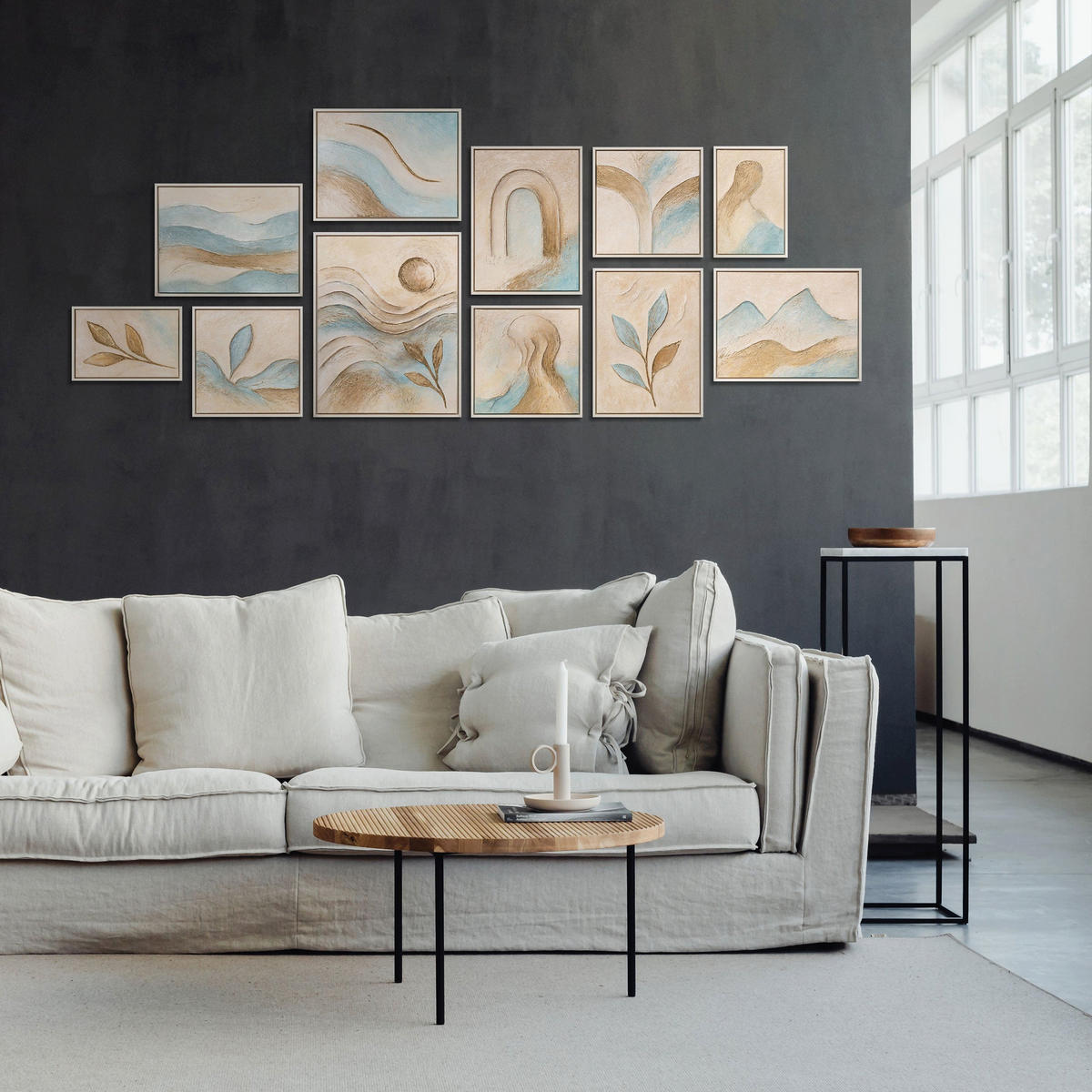 GEMÄLDE Sanftheit des Augenblicks Schattenfugenrahmen Beige 11-teilig - Beige, Holz (200/80cm) - YS-art gallery