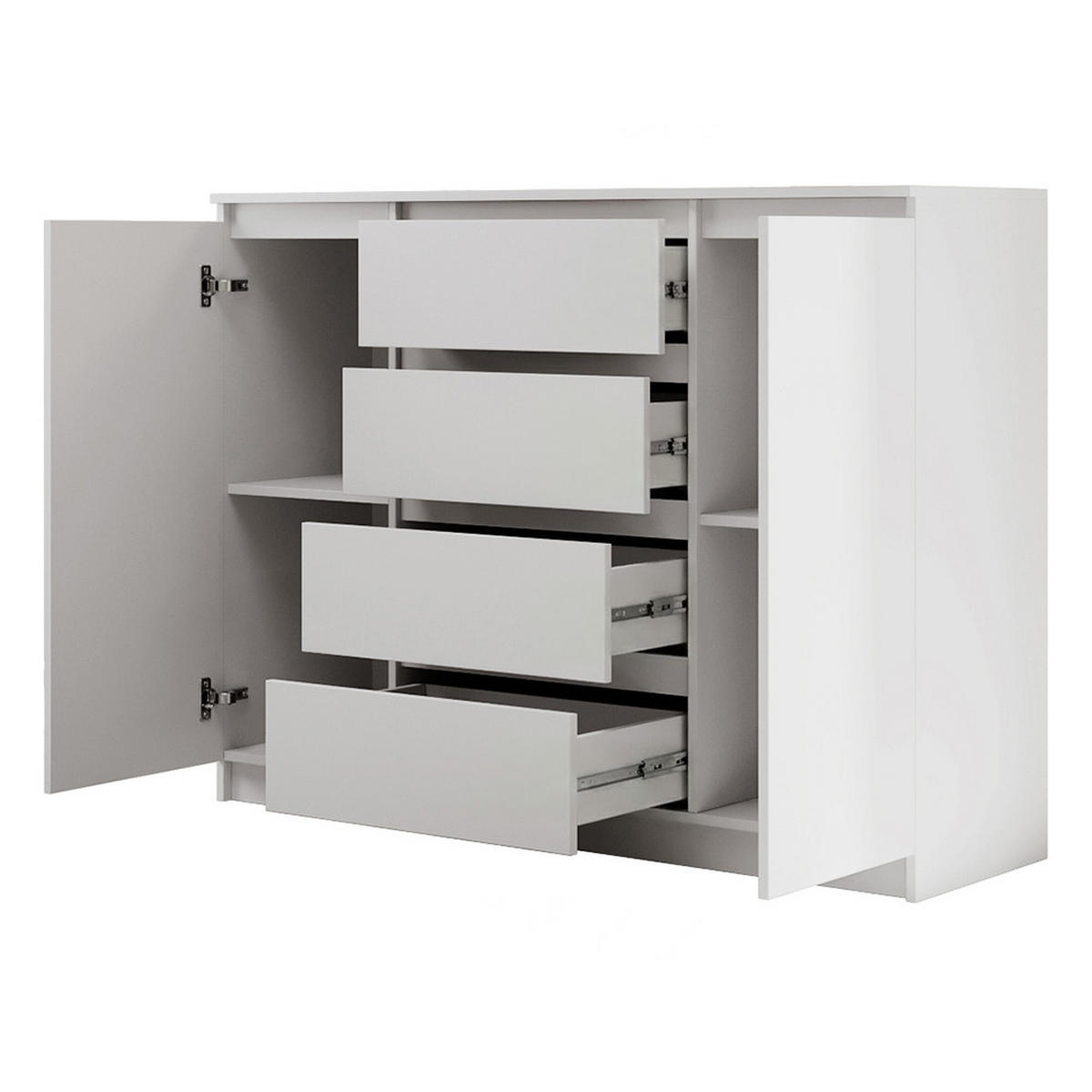 KOMMODE Lemon, mit 2 Türen und 4 Schubladen, 120 cm, Weiß matt - Weiß, Holzwerkstoff (120/101/39cm) - Beautysofa