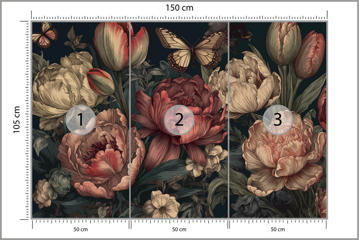 FOTOTAPETE Vintage Blumen Pfingstrosen Natur 150x105 - Gelb/Beige, Papier (150/105cm) - Muralo
