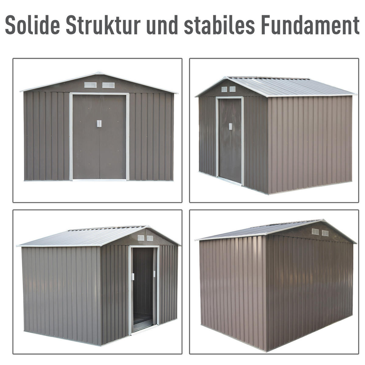GERÄTEHAUS mit Fundament, Geräteschuppen, Gartenhaus, Garten Schuppen, Metall, Grau - Grau, Metall (195/192/277cm) - Outsunny