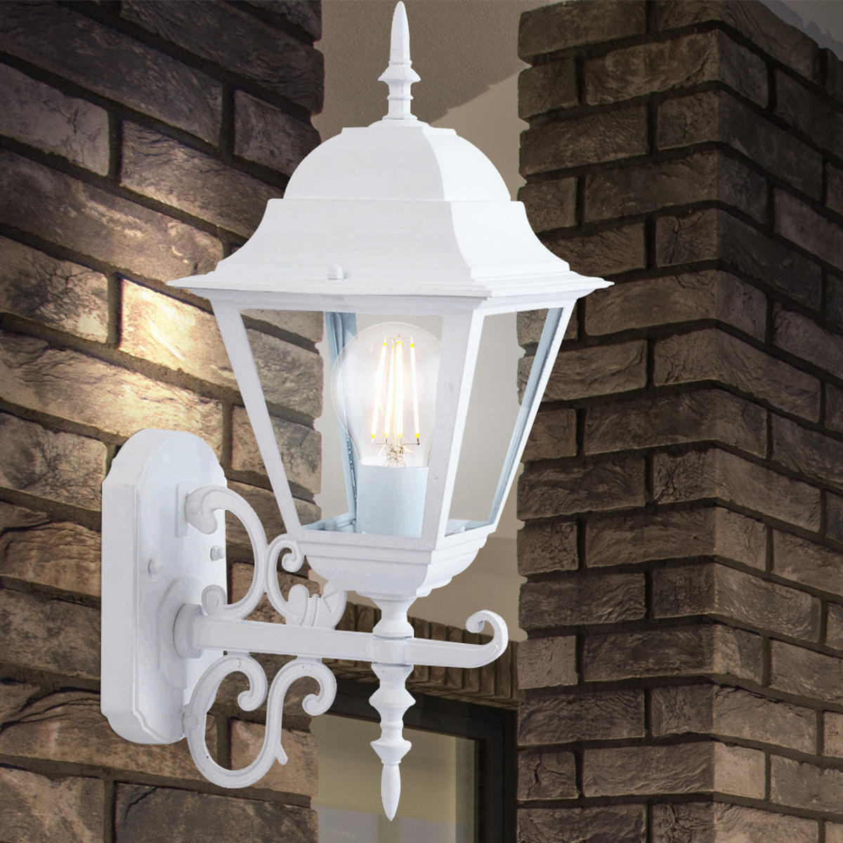 WANDLAMPE Landhausstil Weiß Spritzwassergeschützt 4er Set - Weiß, Glas (22.5/14.8/40cm)