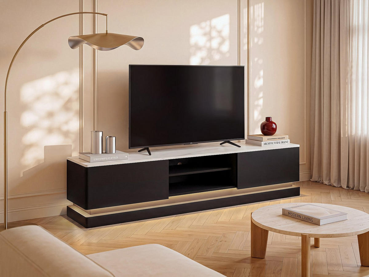 TV-BOARD - 190 cm x 40 cm - holz - schwarz, weiß Devika - Schwarz/Weiß, Holz (190/44/40cm) - Vente-Unique