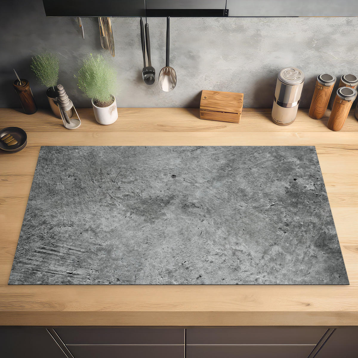 HERDABDECKPLATTE Beton - Schiefer - Grau -Betonstruktur Ceranfeldabdeckung 90x52 cm - Grau, Kunststoff (90/52/0.2cm) - MuchoWow