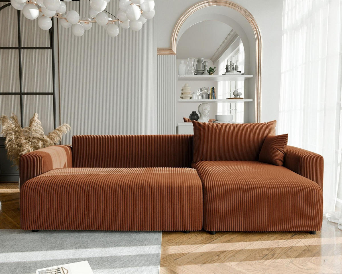 ECKSOFA Luna Max Mit Schlaffunktion - Rotbraun, Holzwerkstoff/Textil (145/278cm) - Fun Möbel