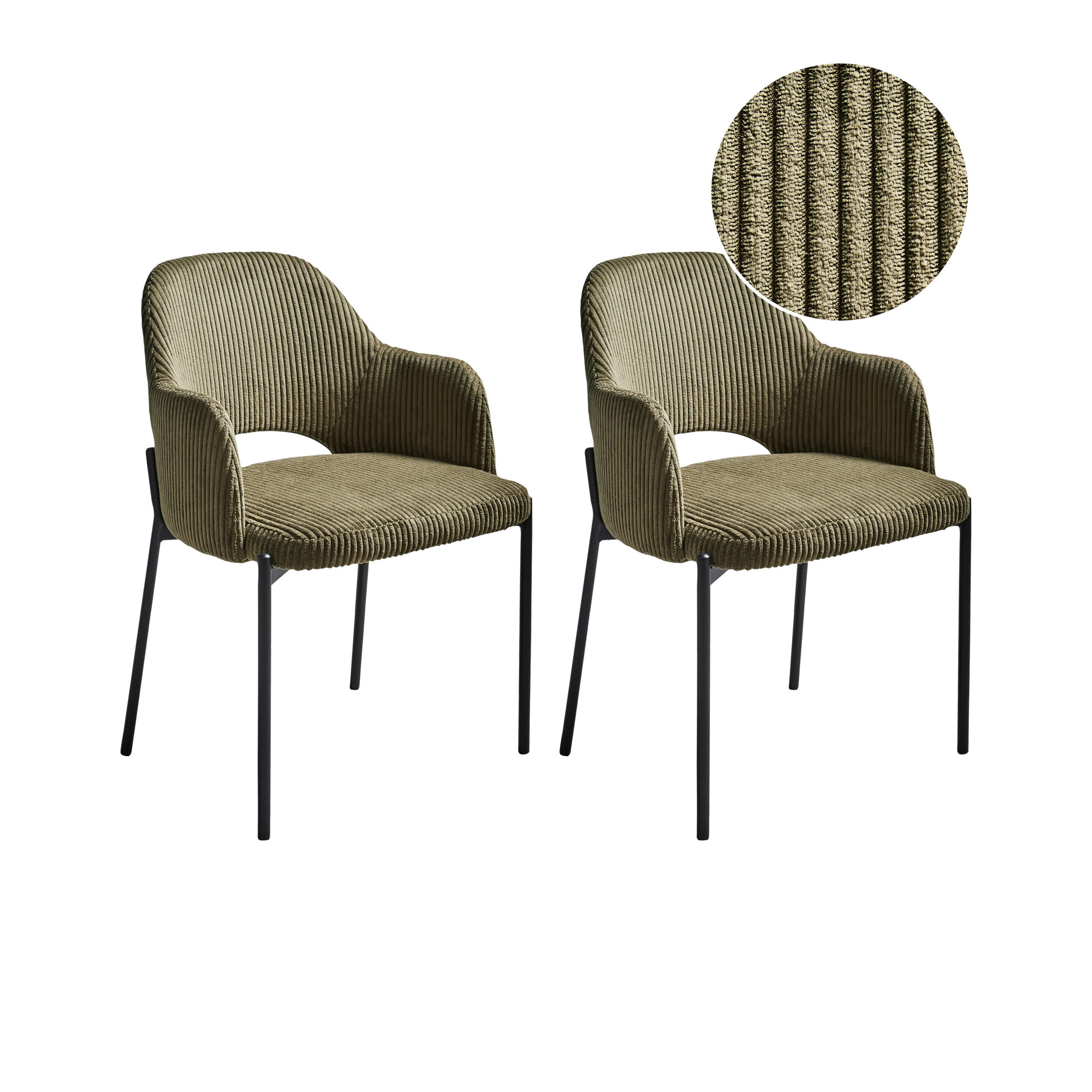 ESSZIMMERSTUHL 2er-Set Olivgrün Raton - Schwarz/Grün, Textil (53/81/55cm) - Beliani