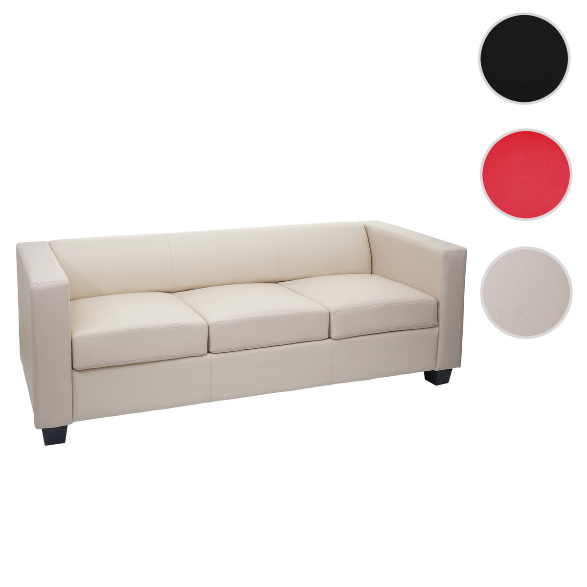 3ER SOFA Cremeweiß - Creme/Weiß, Leder (191/70/75cm) - MCW