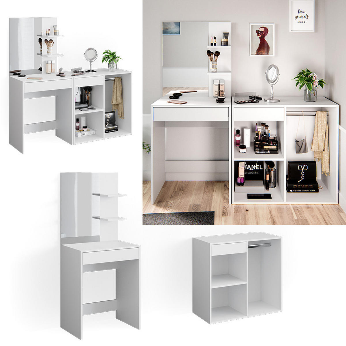 SCHMINKTISCH Isabelle Weiß 60 cm mit Schrank - Weiß, Holzwerkstoff (60/140/40cm) - Vicco