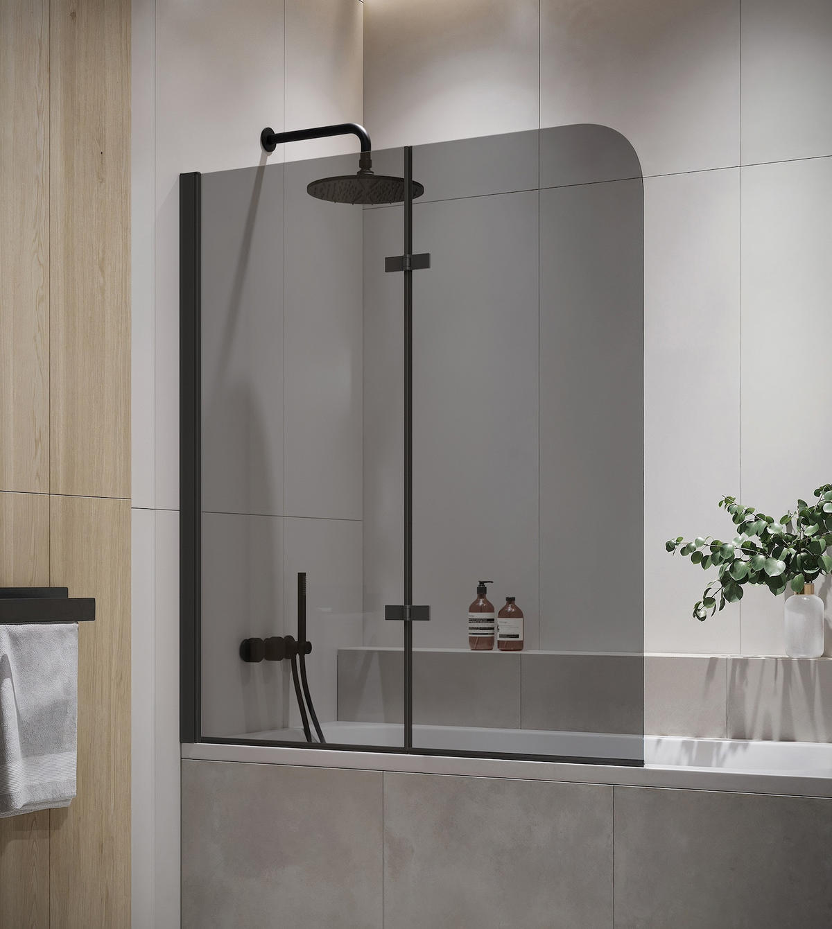 BADEWANNE Austin 2 Teile cm Schwarz mit Rauchglass - 120 x 140 cm - Schwarz, Glas (120/140cm) - Badplaats