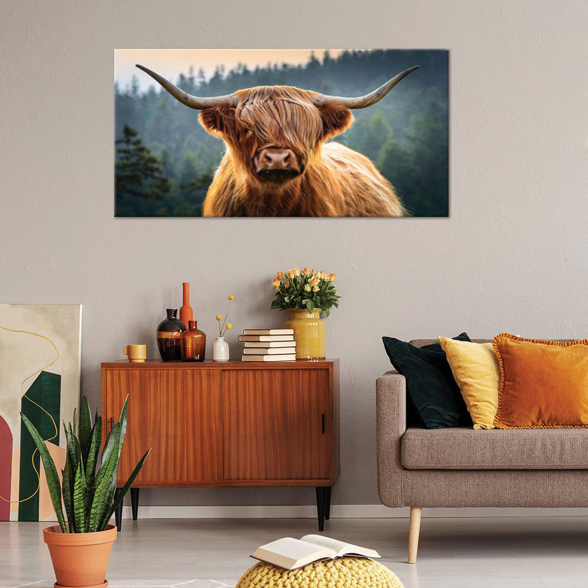 LEINWANDBILD Schottische Kuhtiere 100x50cm - Braun, Textil (100/50cm) - Feeby