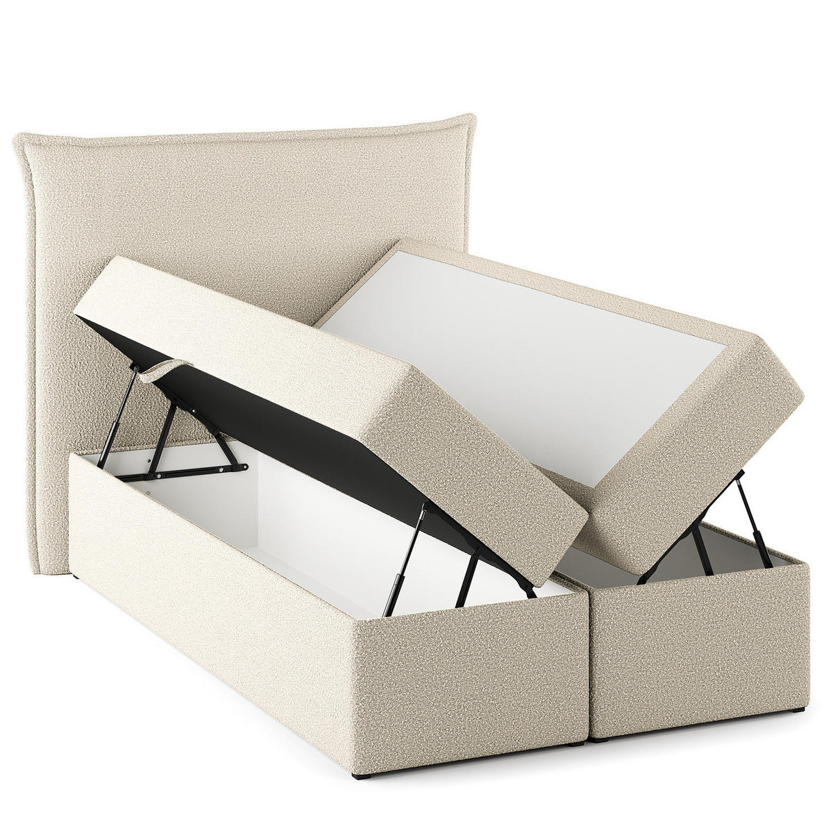 BOXBETT mit Stauraum - Bouclé - Creme, Holzwerkstoff/Textil (120/200cm) - home24