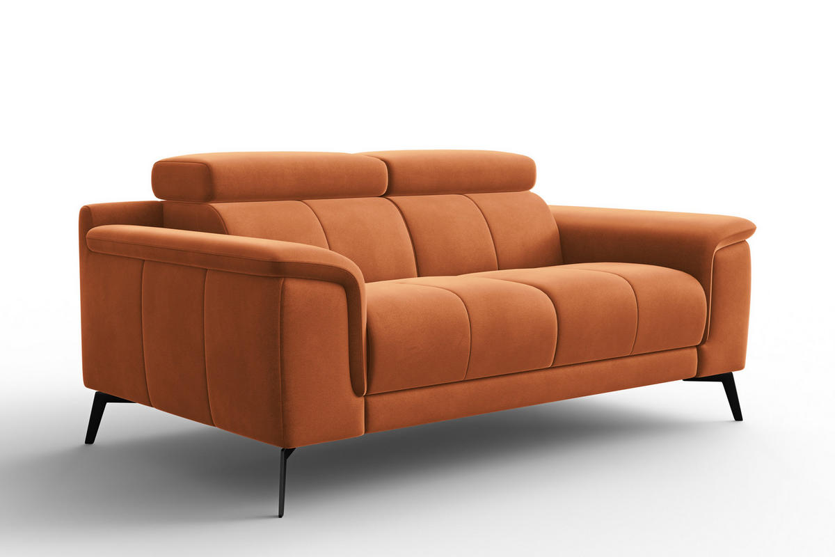 SOFA FIERO 2-Sitzer, Oranger Veloursstoff - Schwarz/Orange, Holz/Textil (170/82/103cm) - Courtois Laville
