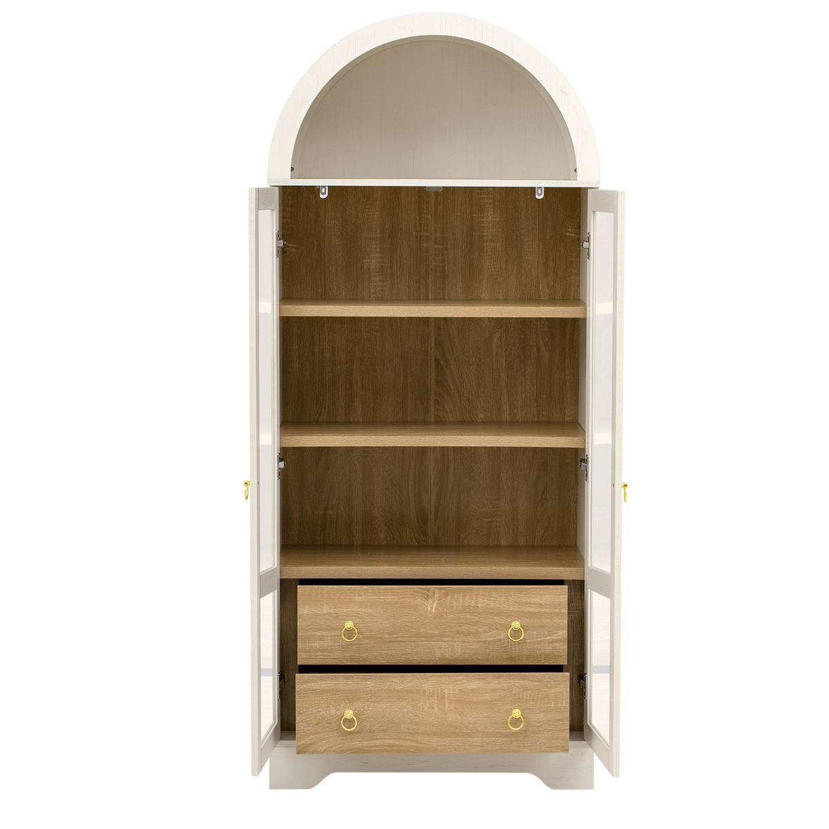 HIGHBOARD Weiß mit Glastüren & Schubladen, Bogen-Design 180cm - Weiß, Holzwerkstoff (76.2/180/40.1cm) - Urban Meuble