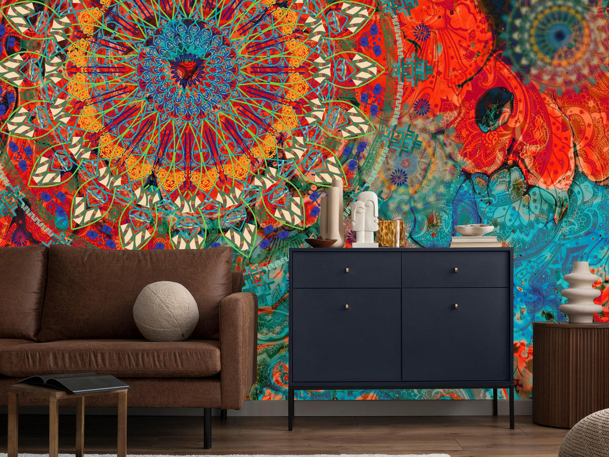 FOTOTAPETE für Wohnzimmer Farbenfrohe Mandalas Abstraktion Muster 500x350 - Multicolor, Papier (500/350cm) - Muralo