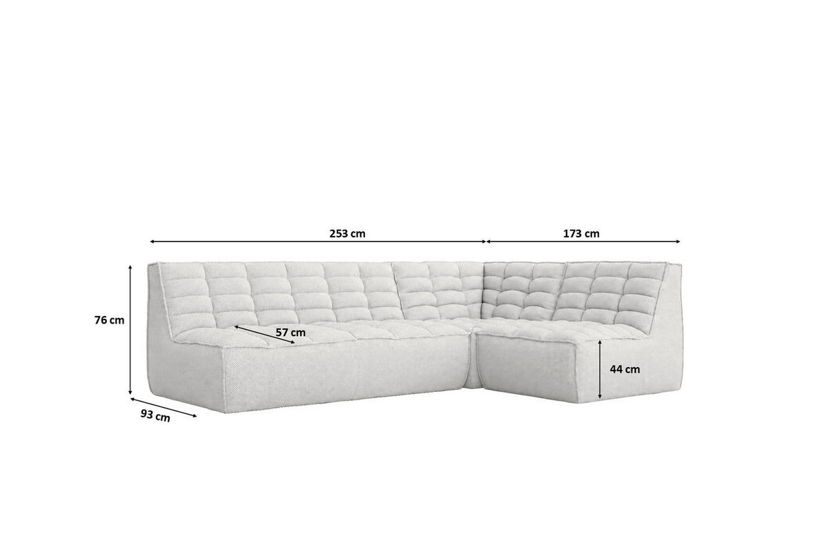 ROHOVÁ SEDAČKA modulární ve tvaru L, plyšová tkanina Pop, Ice, Pravá strana, LAZY L Mini - bílá, dřevo (253/173cm) - Kaiser Möbel