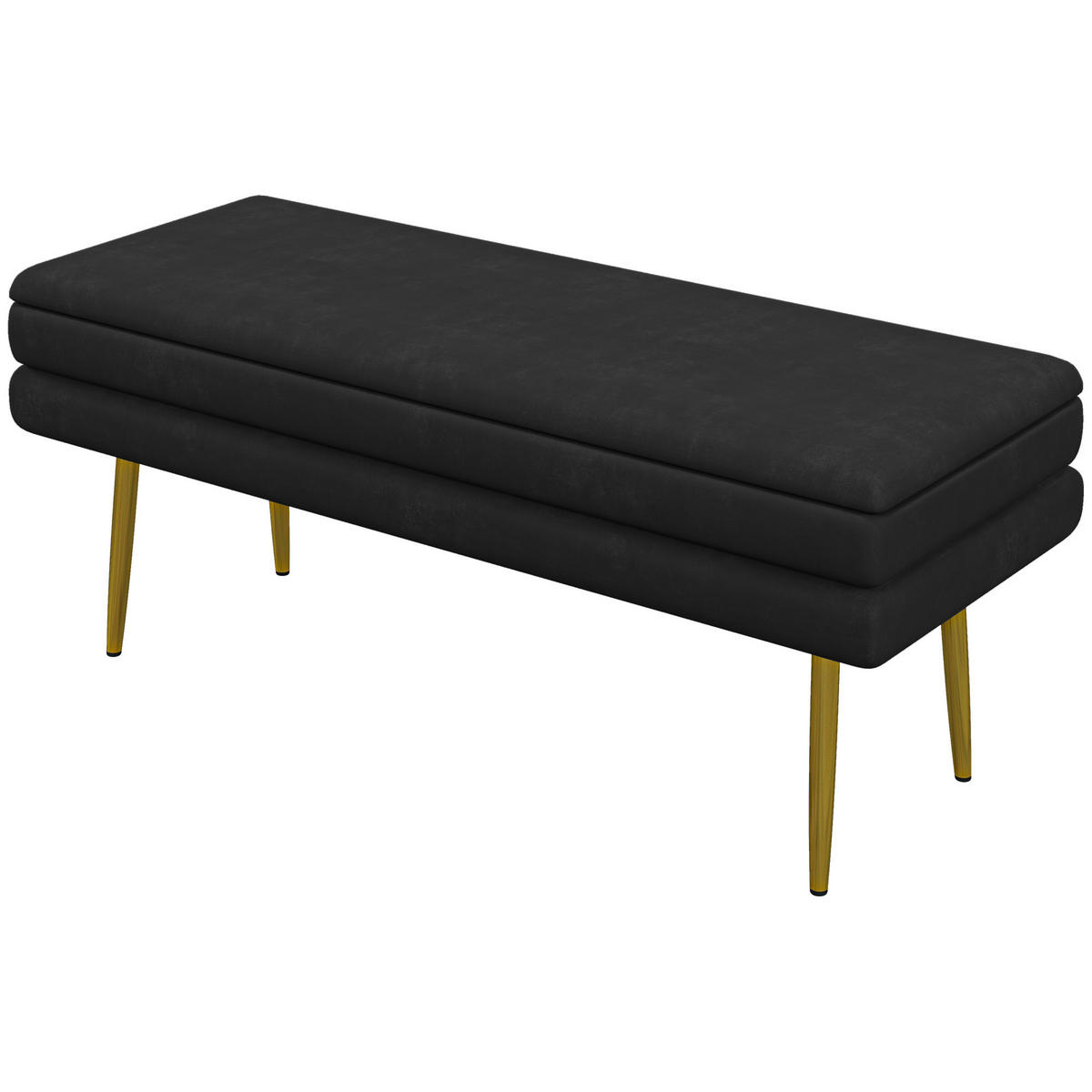 TRUHENBANK DE-16418 2-in-1 mit Stauraum und Samtbezug Schwarz/Gold - Schwarz, Textil (100/42/37.5cm) - ComfortXL
