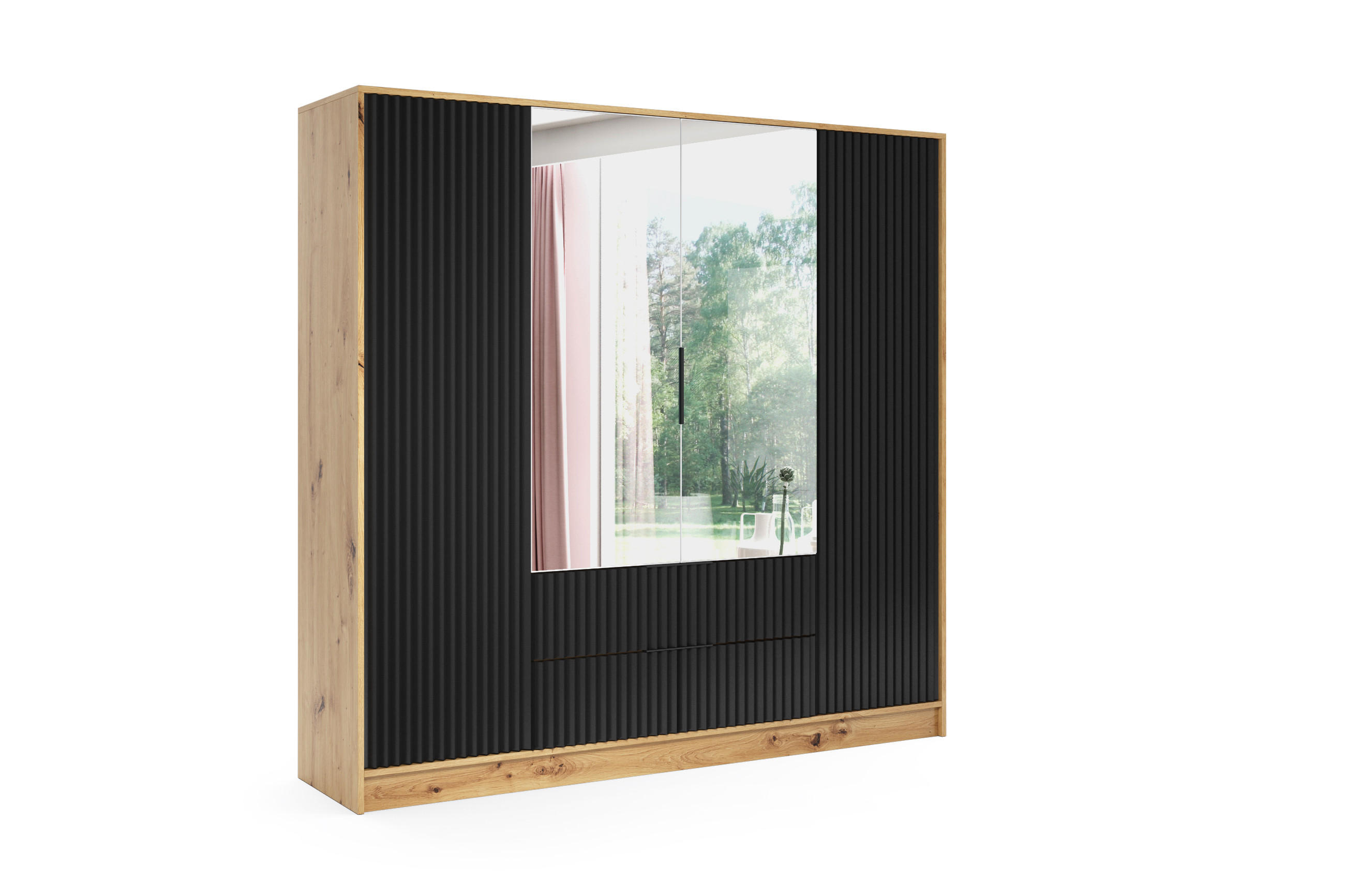 KLEIDERSCHRANK NOA - 200 cm - Eiche Artisan|Schwarz - Schwarz/Eiche Artisan, Holzwerkstoff (200/200/51cm) - ALTDECOR