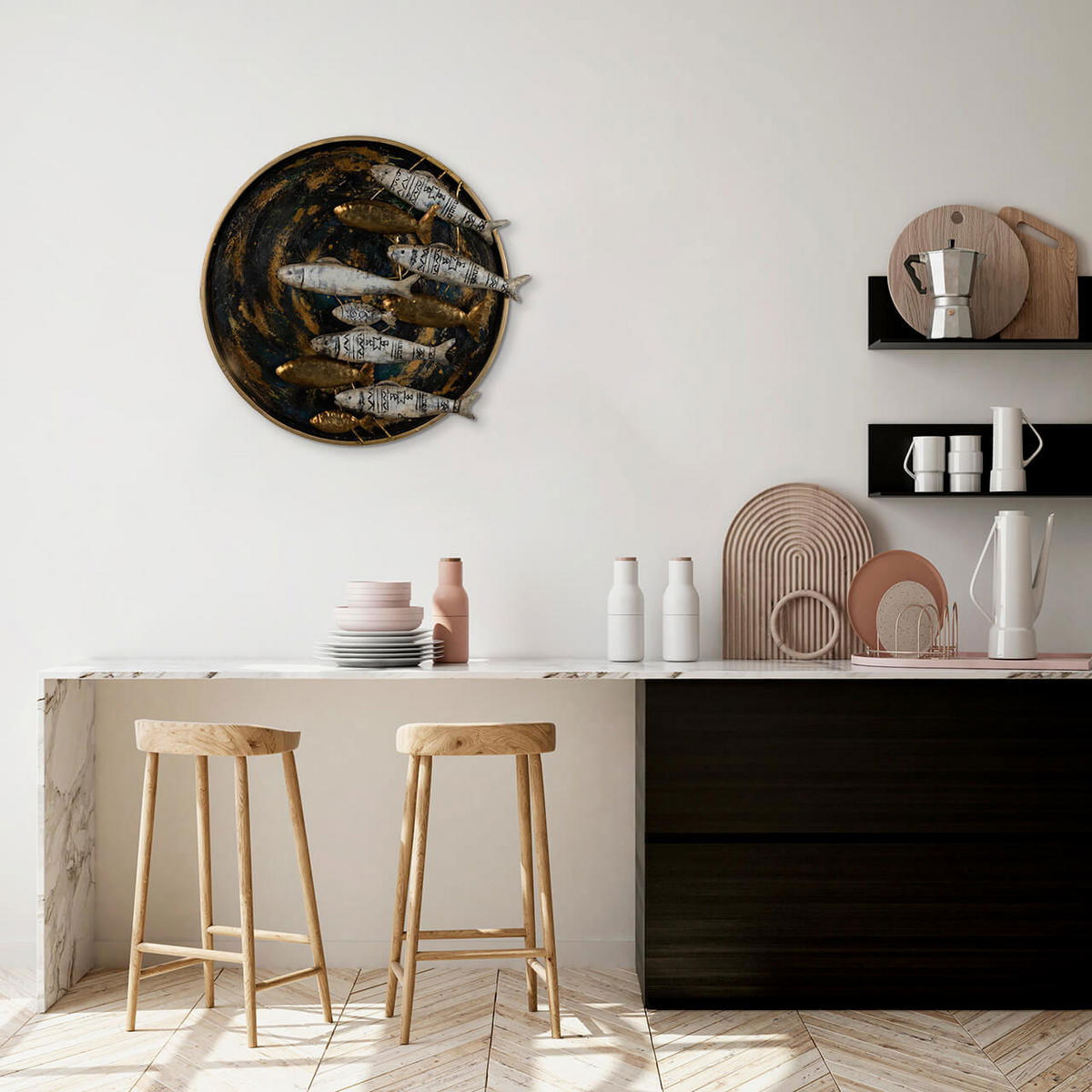 WANDDEKO Schwarz 60/60 cm - Schwarz, Metall (5.7/60/6cm) - KUNSTLOFT