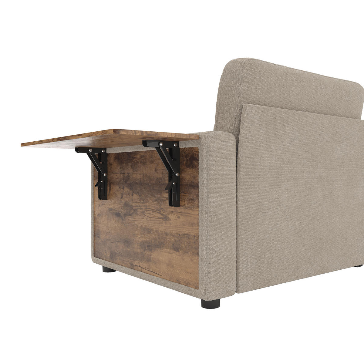 2-SITZER-SOFA mit Laptop-Tisch und Stauraum, DE-42611, Khaki - Sandfarben, Metall (178/57.5/71cm) - ComfortXL