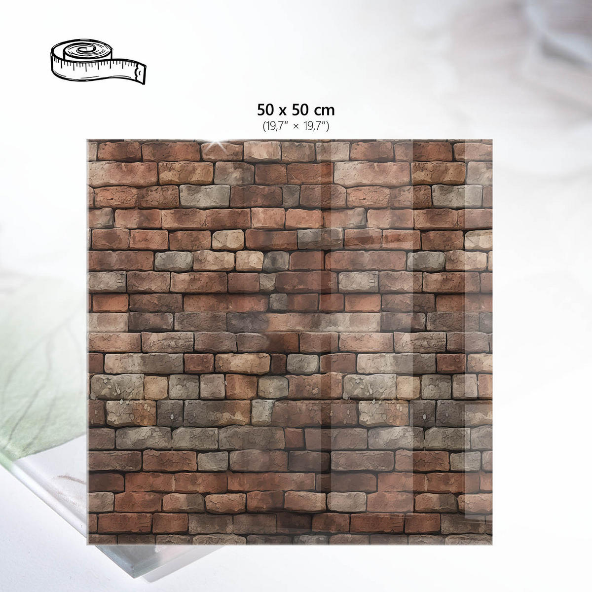 TISCHPLATTE 50x50 cm – Ziegelmauer - Braun, Glas (50/50/0.4cm) - Wallfluent