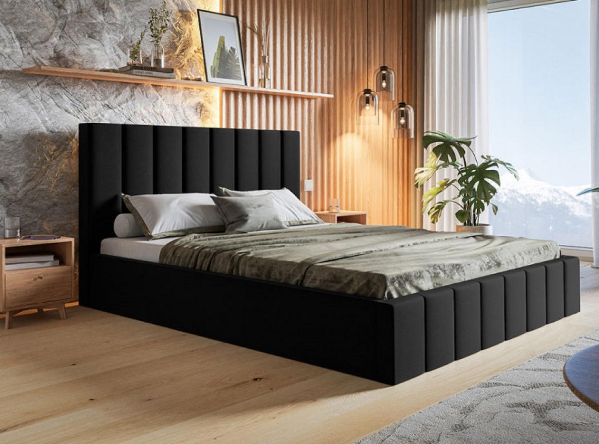 BETT Schwarz SIM 10 Gepolstert 120x200 cm - Schwarz/Grün, Kunststoff/Textil (120/200cm) - Sepro Meble