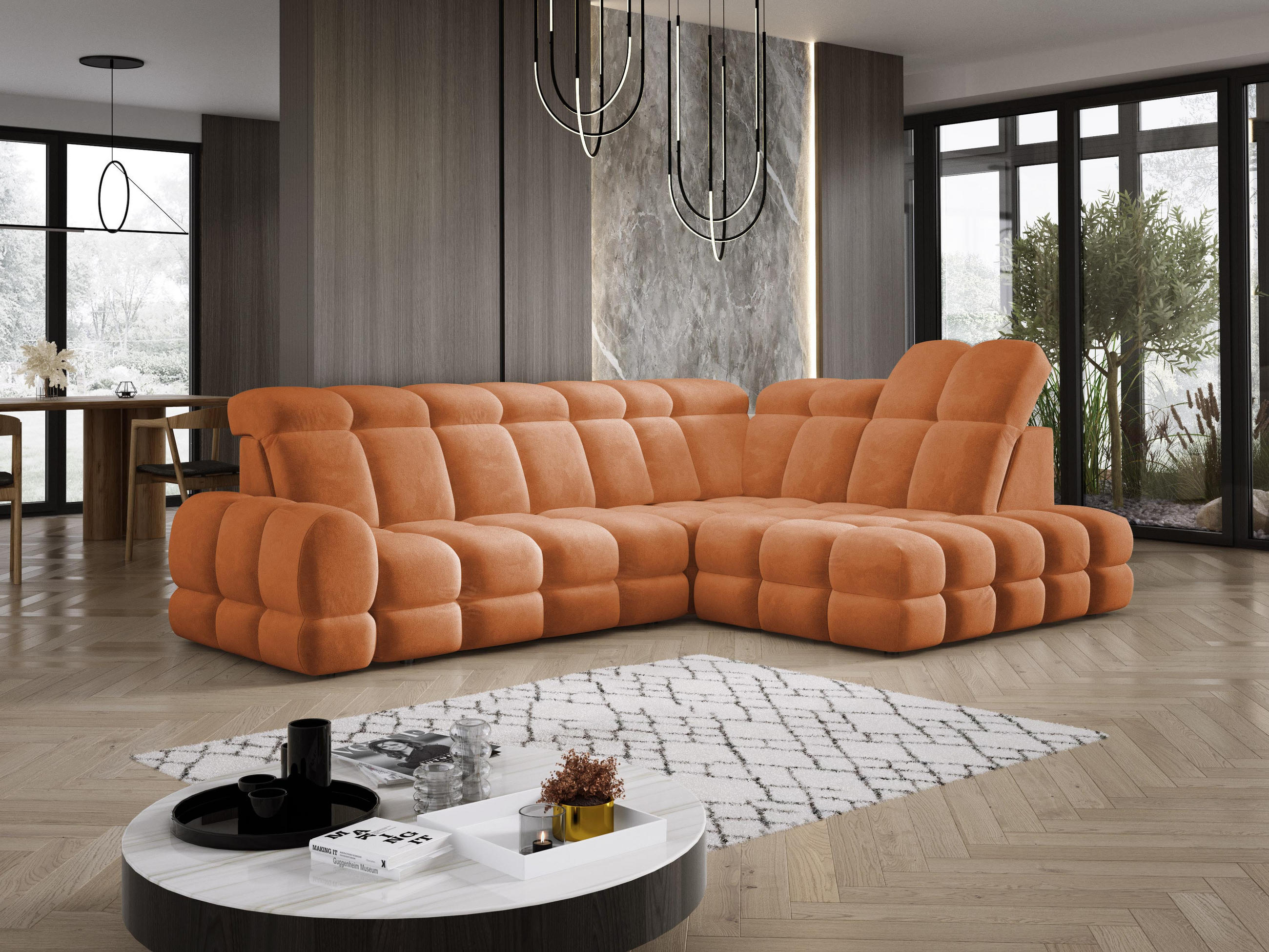 ECKSOFA TOLLO Salvador-stoff L-form 302x217x105 cm orange - Orange, Holz/Textil (217/302cm) - DomoHome