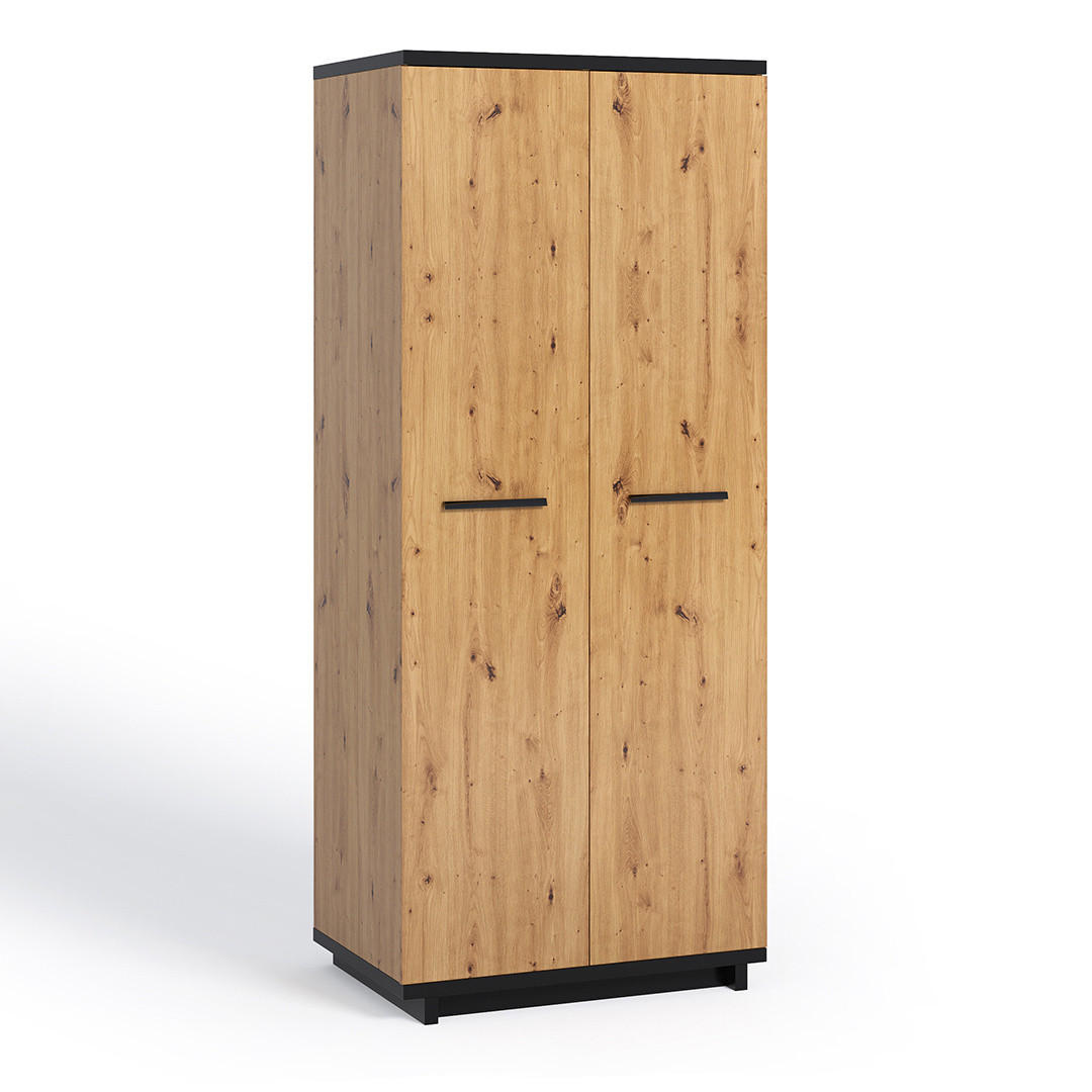 Ravio Kleiderschrank Eiche Artisan, Schwarz 90x215x60 cm