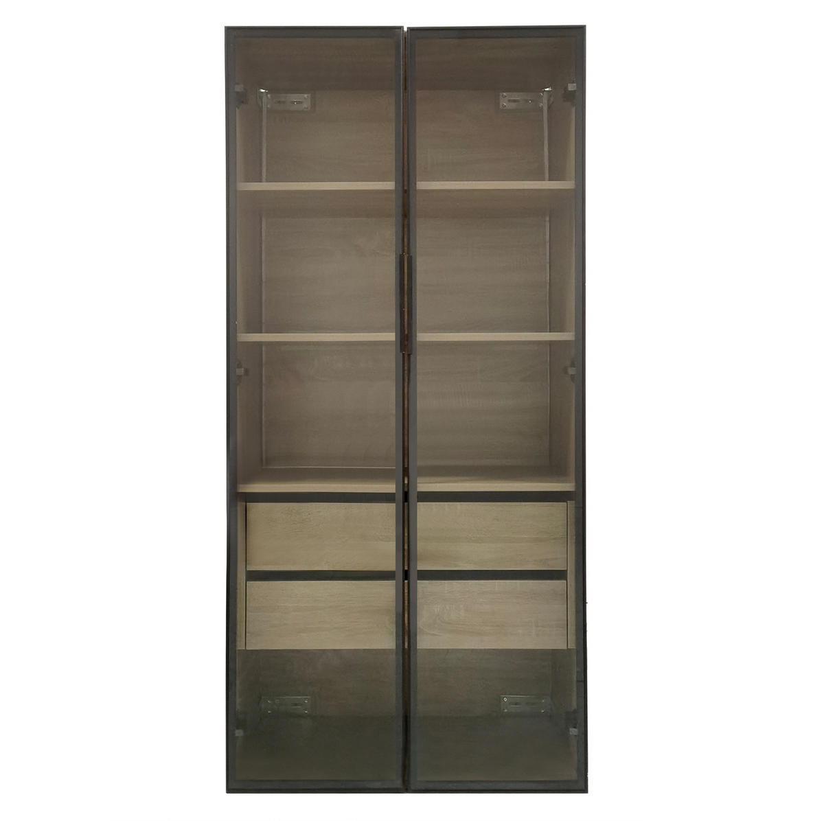 SCHRANK 2er-Set mit LED und Milchglastüren Natur - Naturfarben, Holzwerkstoff (36/155/74cm) - Beauniv