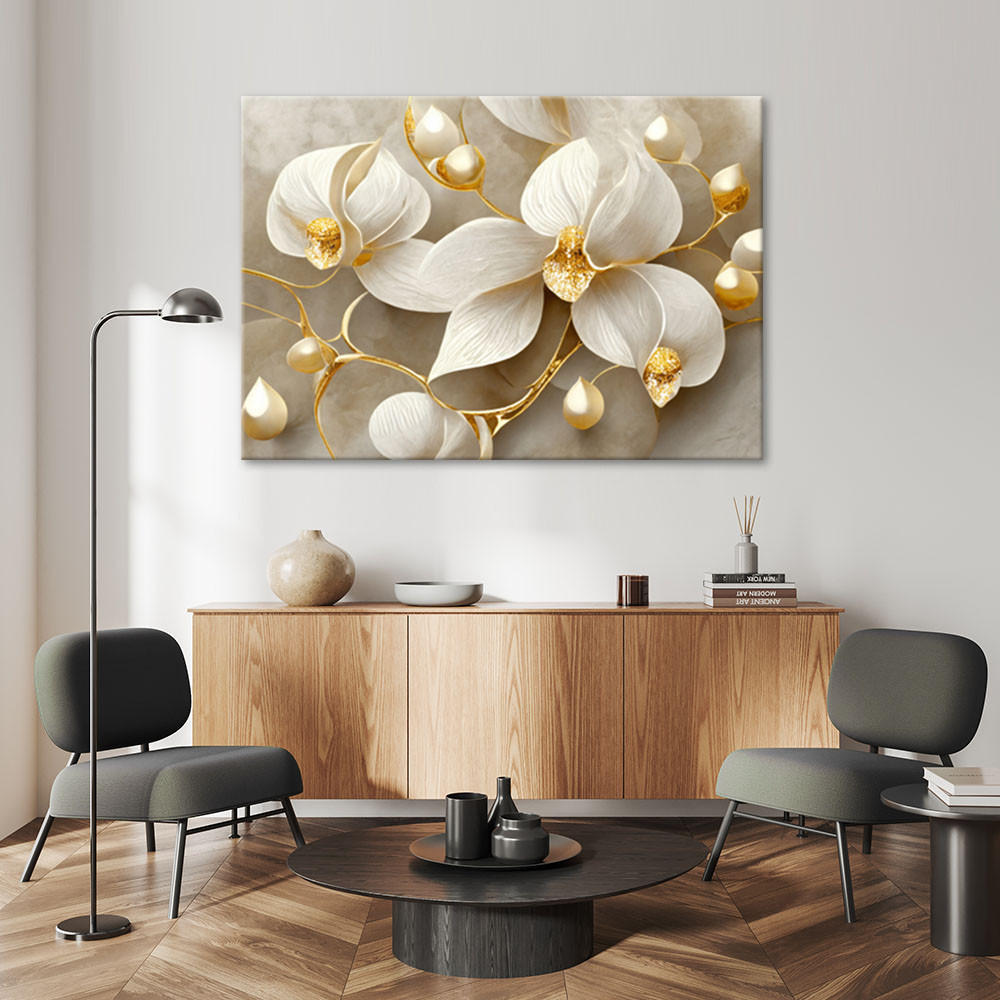 LEINWANDBILD Orchidee glamourös gold 100x70cm - Goldfarben, Textil (100/70cm) - Feeby