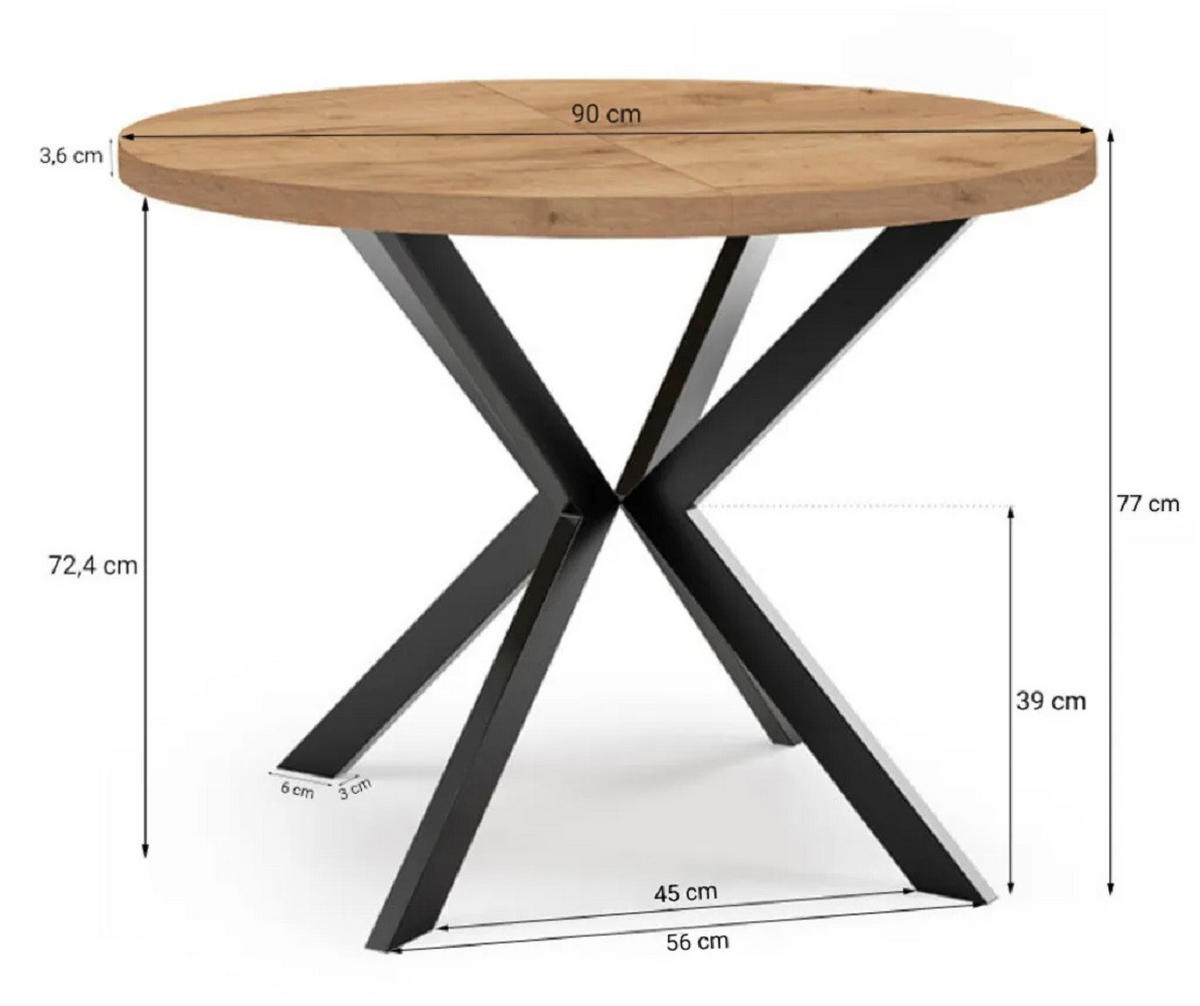 ESSTISCH ENDIK, Durchmesser: 90 / 140 cm, Farbe: Weiß / Schwarz - Schwarz/Weiß, Holzwerkstoff/Metall (140/90/77cm) - Dekori_Interiors