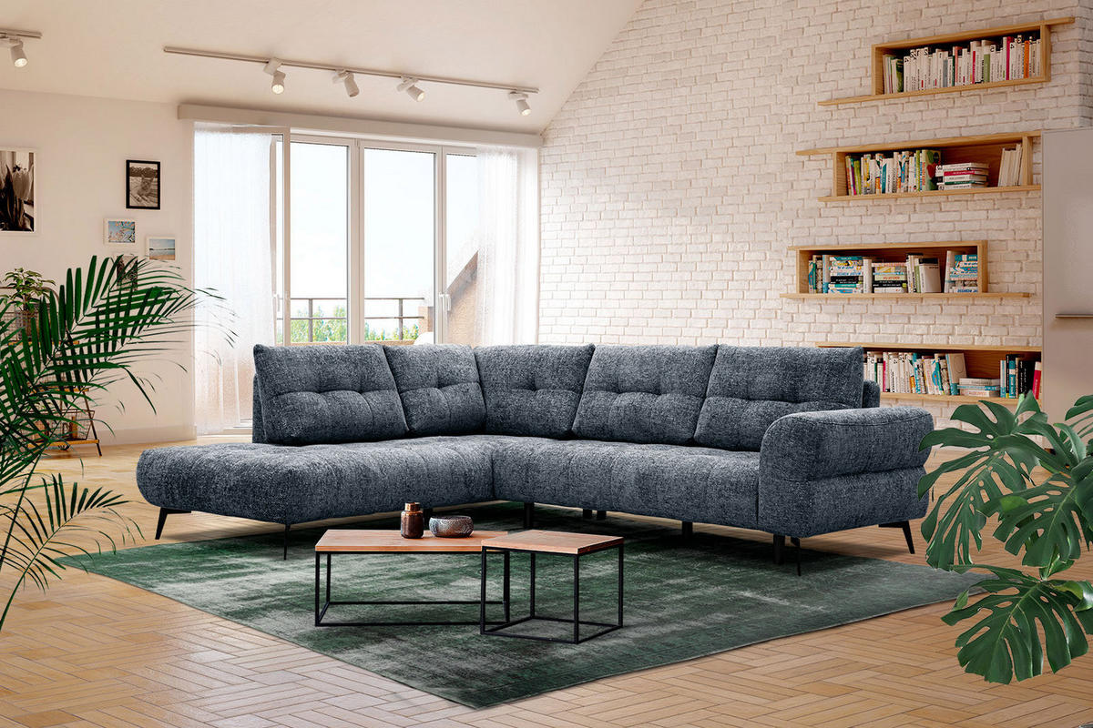 ECKSOFA SALVINI 5-Sitzer, dunkelblau - Schwarz/Dunkelblau, Holzwerkstoff/Textil (158/292cm) - Courtois Laville