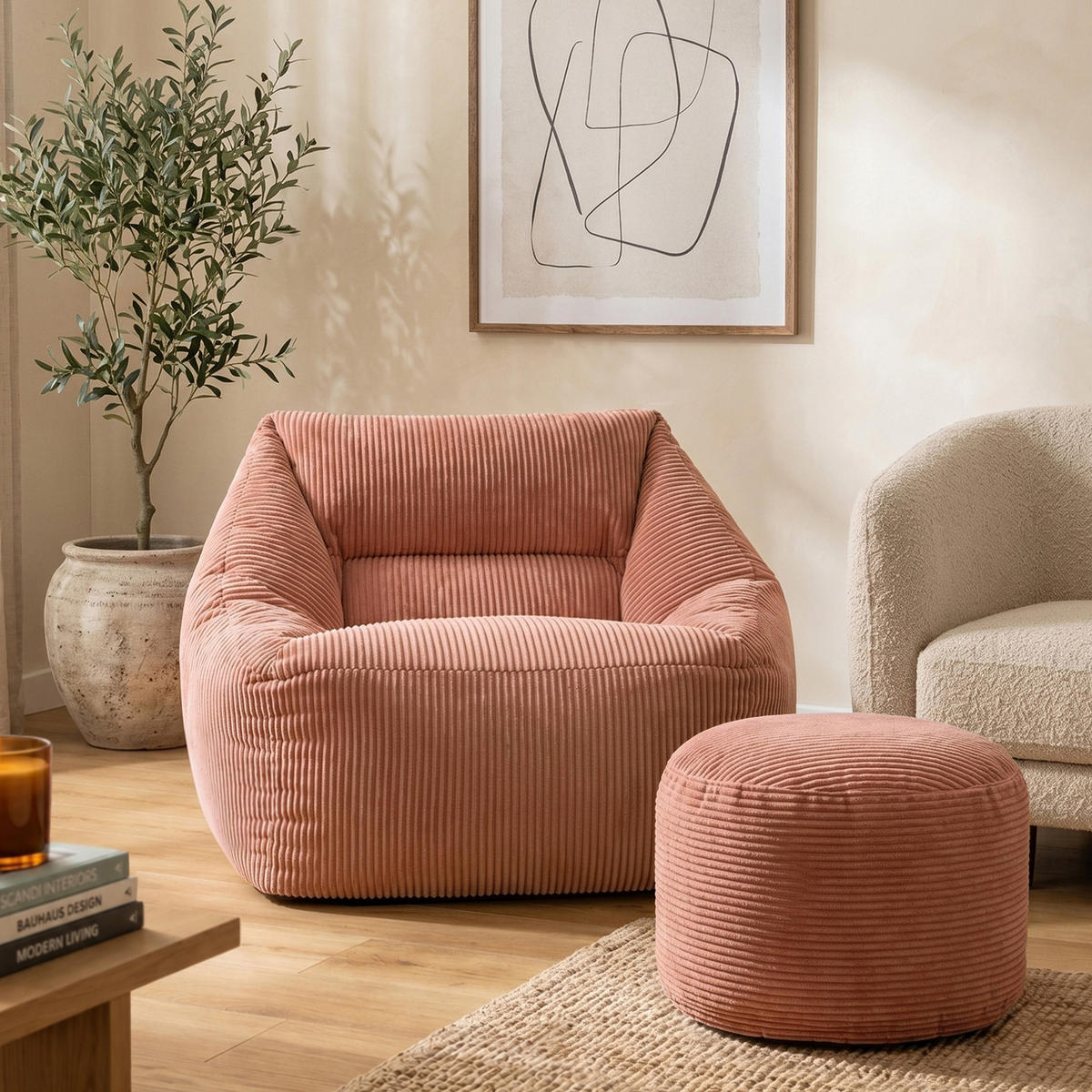 SITZSACK Sessel Natalia + Sitzpouf - Pink, Textil (97/73/84cm) - icon