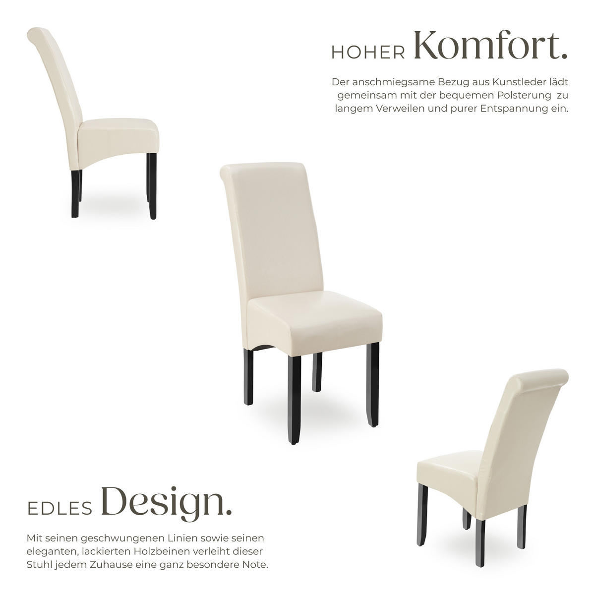 ESSZIMMERSTUHL 2er Set 44 x 63 x 106 cm creme - Creme, Textil (44/106/45cm) - tectake