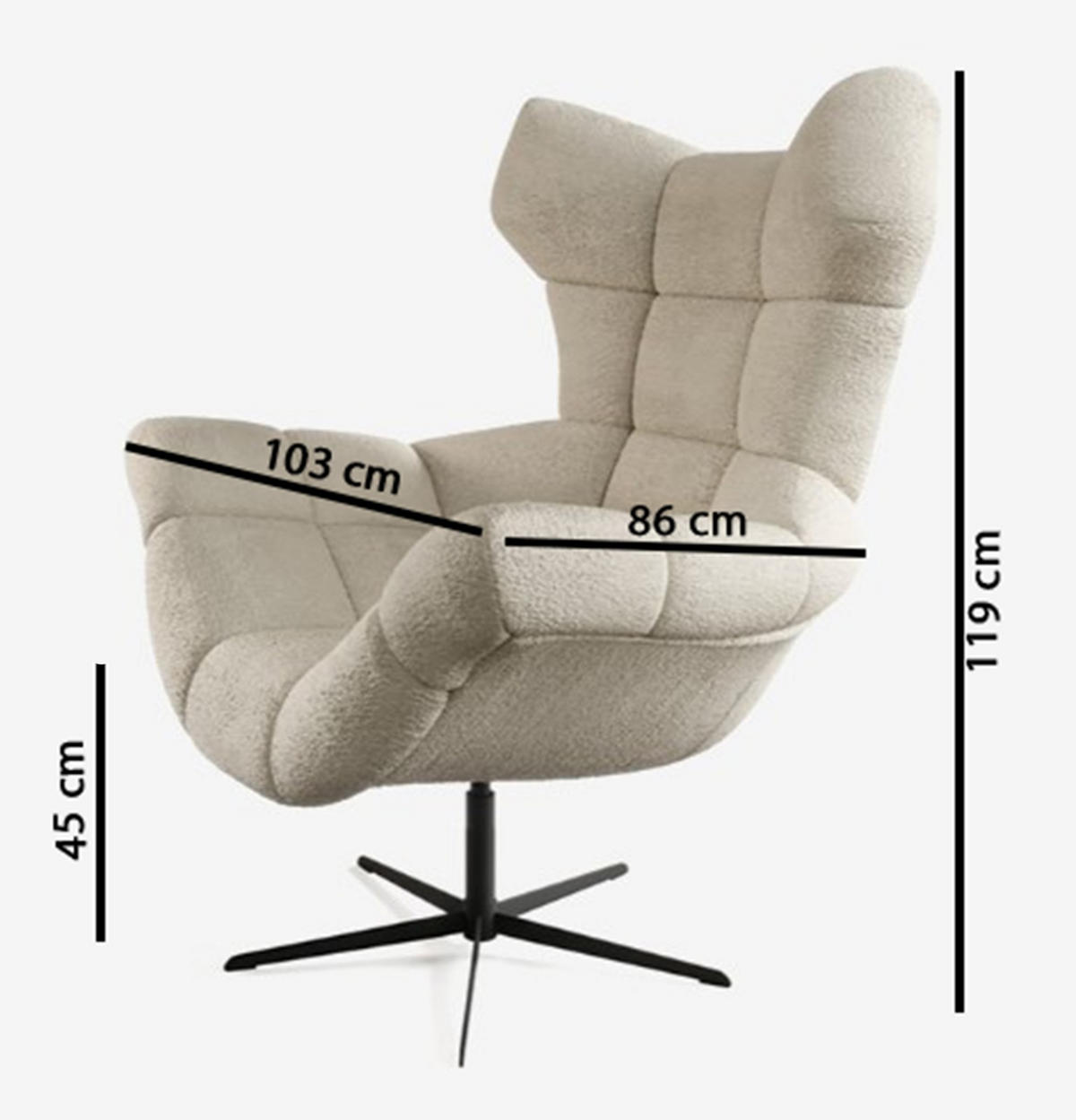 SESSEL SENSI Relaxstuhl mit 360° Drehung und Schwingfunktion – Lux-Schaumkissen, Weiß, 104x46x119 cm - Schwarz/Weiß, Holz/Textil (104/119/84cm) - DomoHome