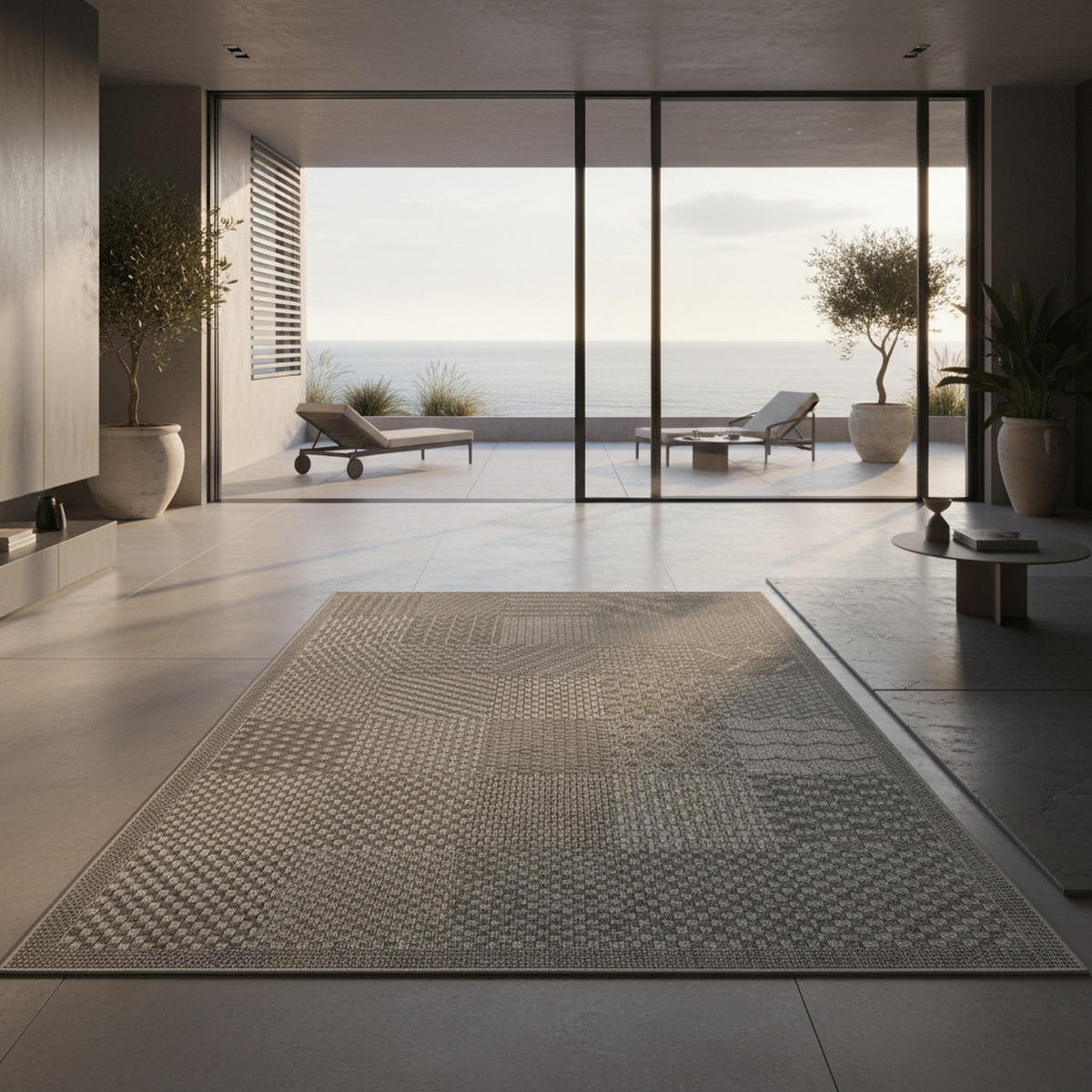 TEPPICH In-/Outdoor Flachgewebe Karomuster Polypropylen Küche Grau Rechteckig 120x170 - Grau, Textil (120/170cm) - KADIMA DESIGN