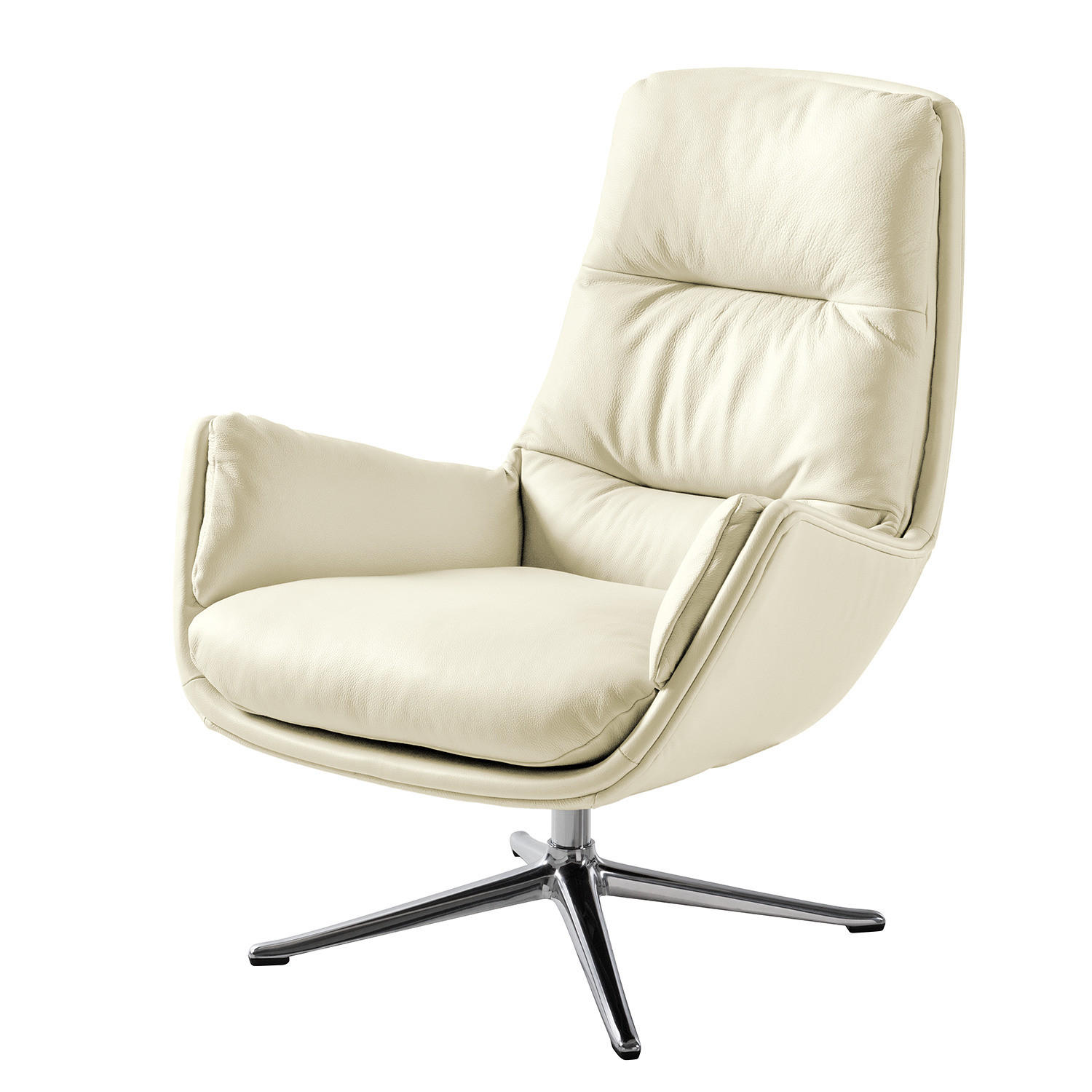 SESSEL mit Kreuzfuß - Chromfarben/Weiß, Leder/Metall (83/95/97cm) - home24