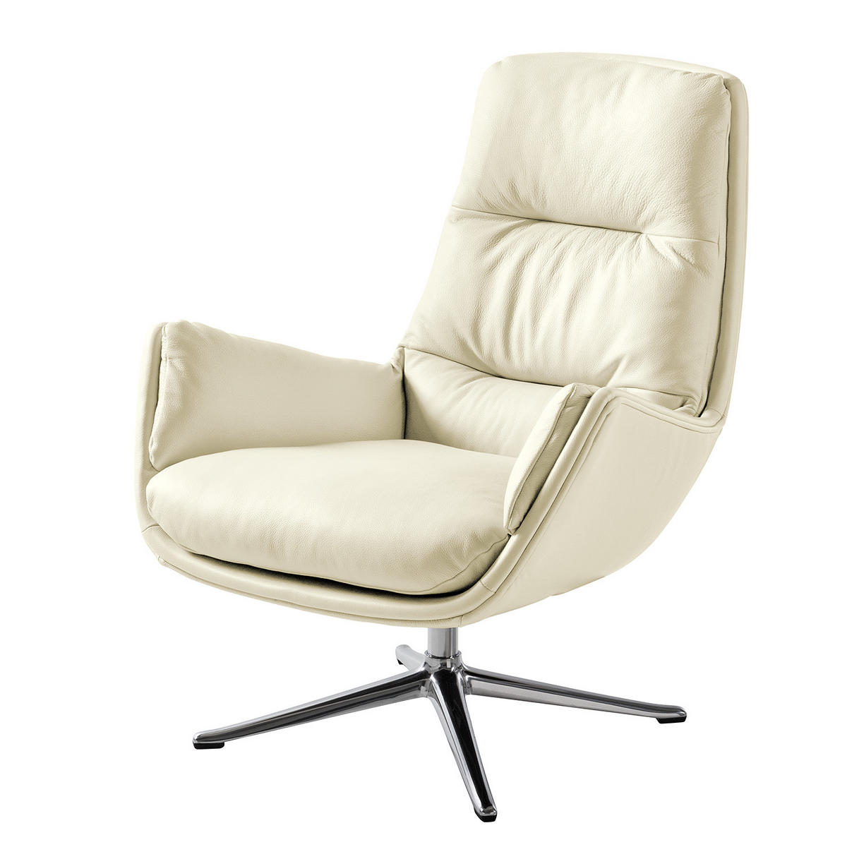 SESSEL mit Kreuzfuß - Chromfarben/Weiß, Leder/Metall (83/95/97cm) - home24