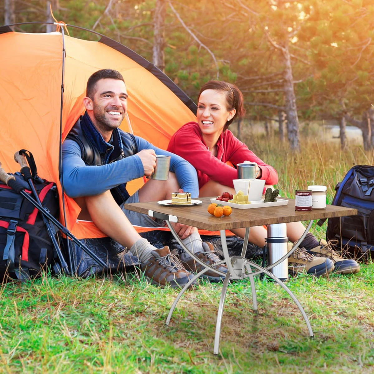 CAMPINGBORD naturlig (2-set) - Naturfärgad, Metall - COSTWAY