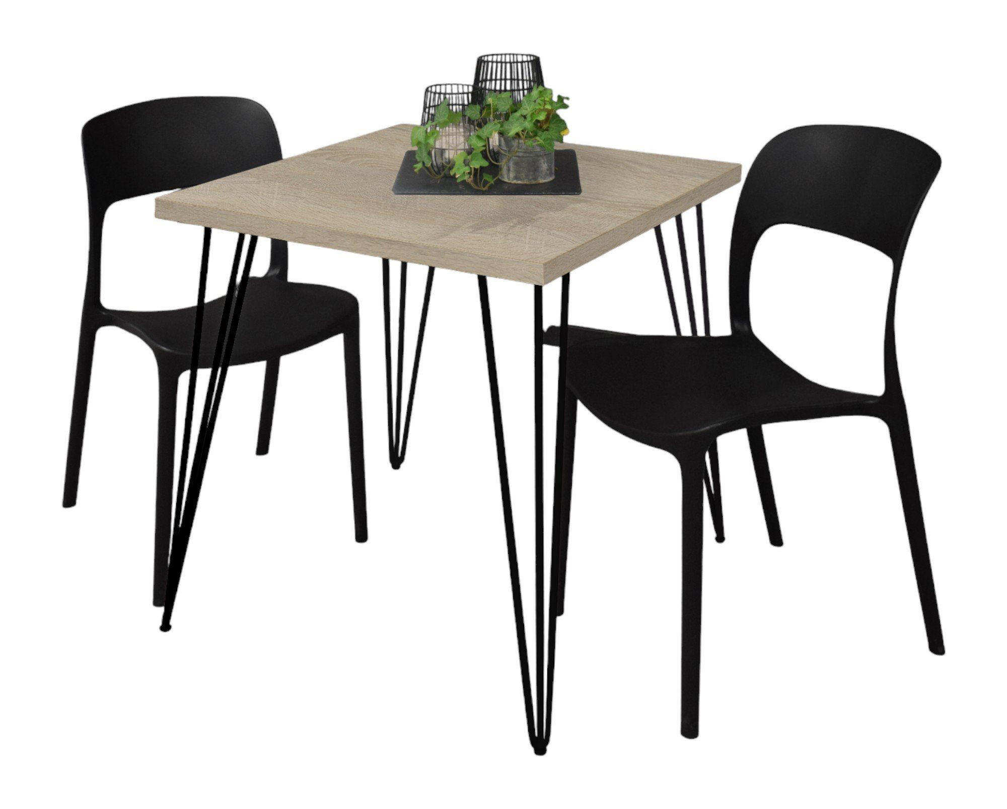 BARTISCH Eirena 70x70x75 schwarz matt/eiche sägerau - Graubraun, Metall (70/70/75cm) - 58aufmkessel