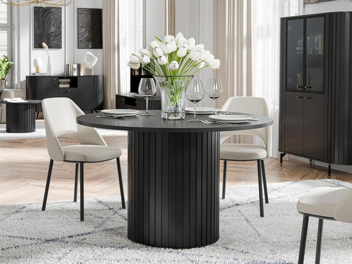 ESSTISCH mit Lamellen MODERNO Schwarz - Schwarz, Holzwerkstoff (120/120/77cm) - Compleo24