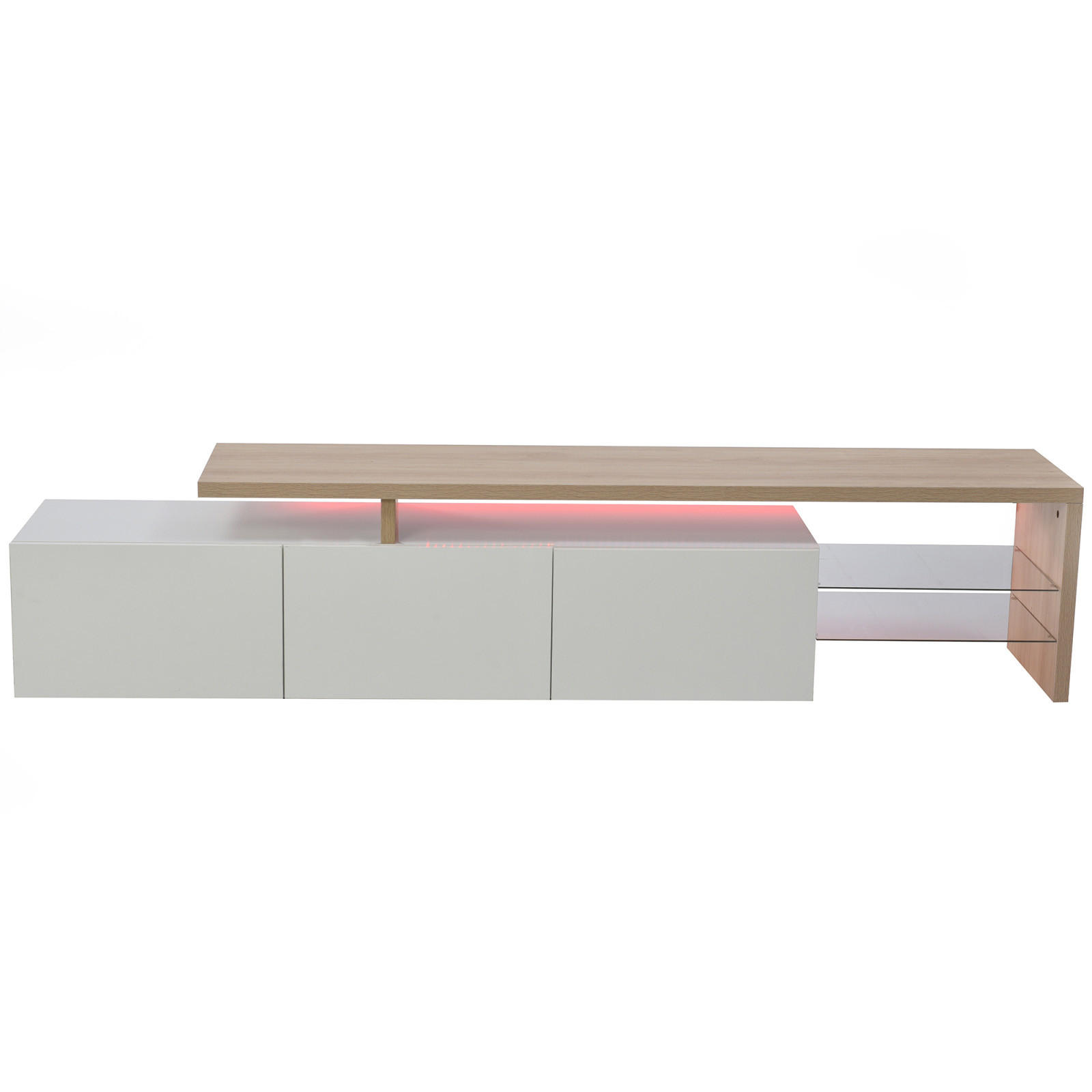 TV Lowboard LED 200x39x42 cm, 7 Farben, Weiß - Weiß, Holz (200/42/39cm)