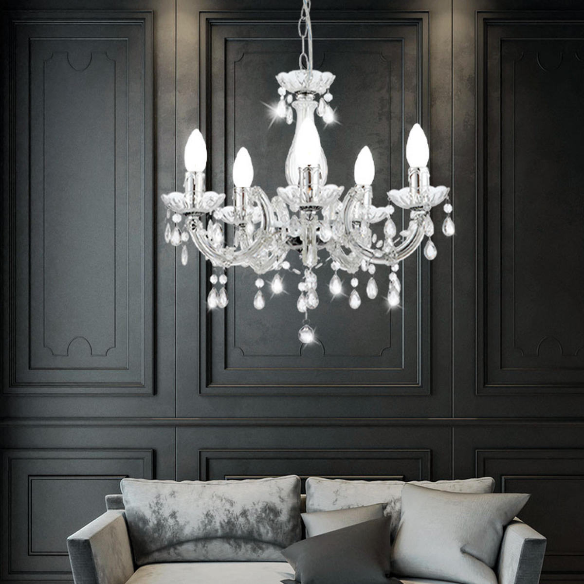 KRONLEUCHTER Metall Chrom klar - Silberfarben, Metall (44/44/128cm) - Globo Lighting