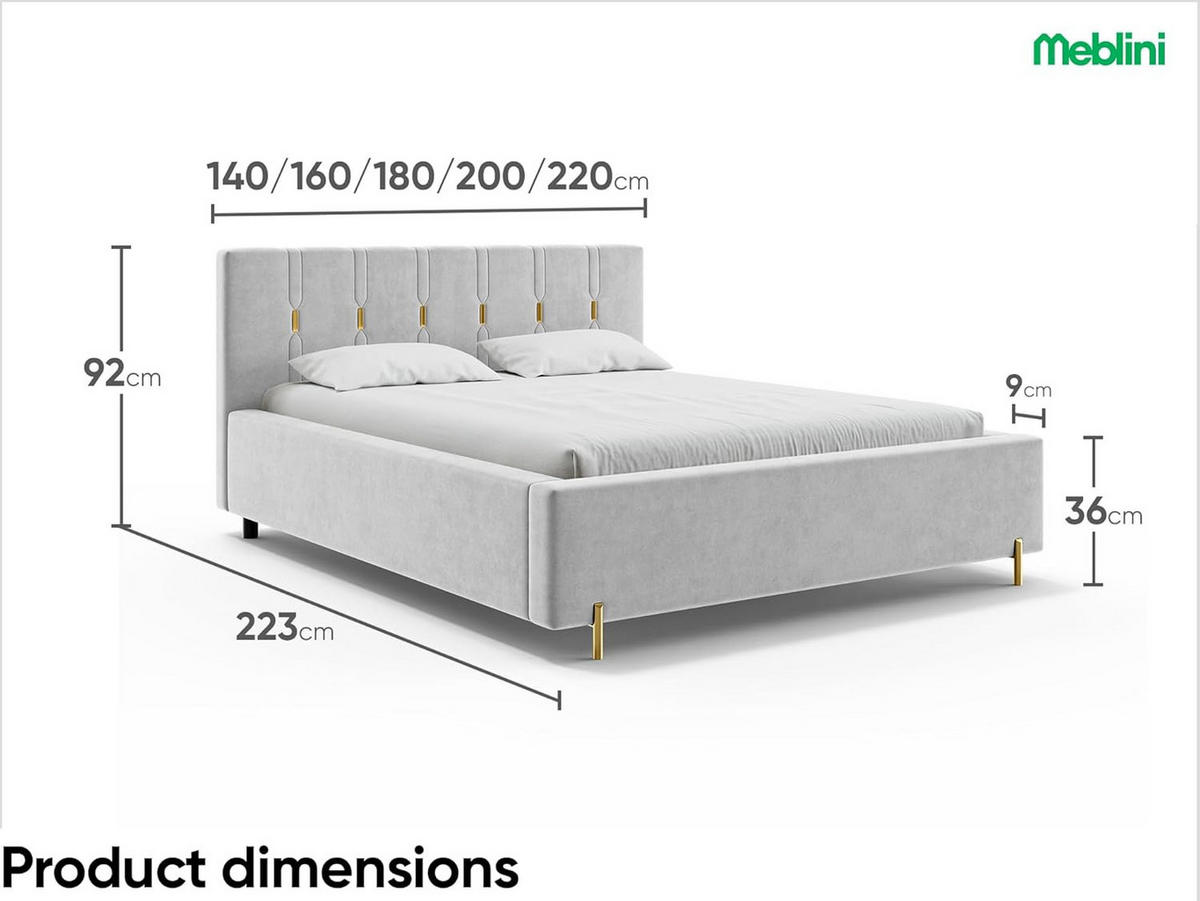 BETT FABIO - Goldfarben/Hellgrau, Holzwerkstoff (200/200cm) - Meblini