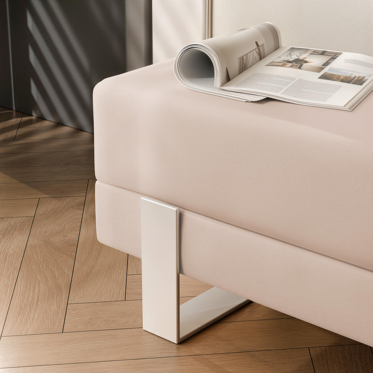 POLSTERBANK RIVA 80 cm Kaschmir / Beige ,Metallgestell - Beige, Metall (80/47/35cm) - Idohome