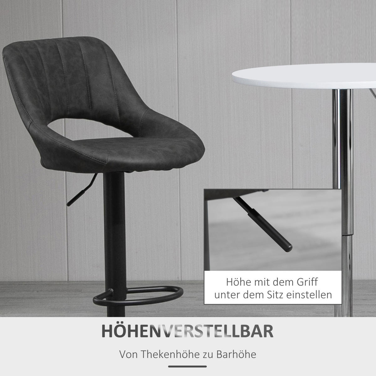 BARHOCKER 2er-Set drehbar höhenverstellbar Kunstleder Grau - Grau, Metall (49/110/44cm) - Meubliv